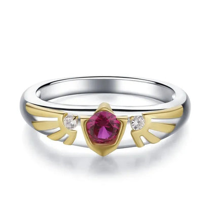 Gorons Ruby Hylian Crest Symbol Inspired Link Engagement Wedding Crystal Ring