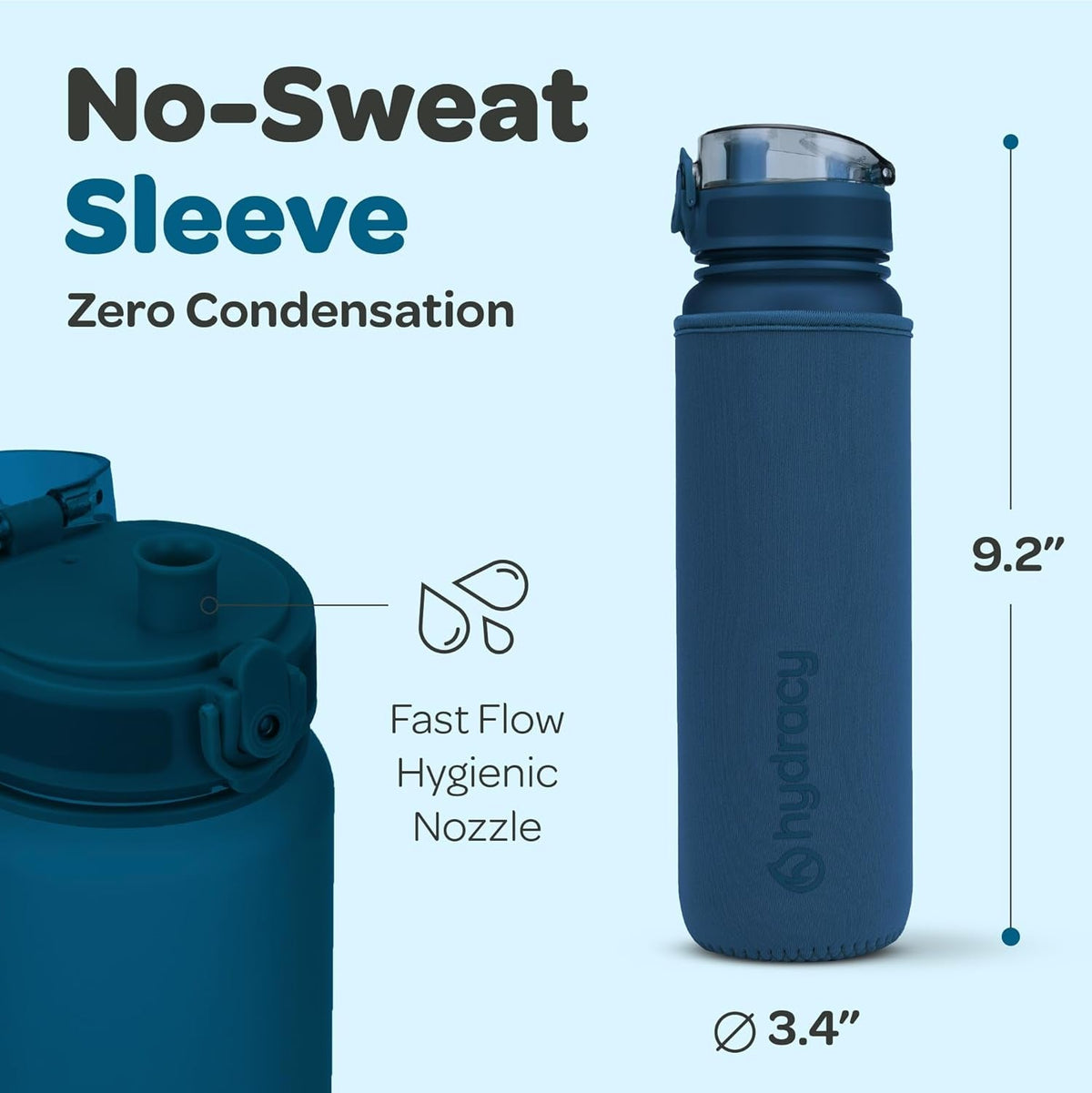 Water Bottle with Time Marker -Large BPA Free Water Bottle & No Sweat Sleeve -Leak Proof Gym Bottle with Fruit Infuser Strainer & Times to Drink -Ideal for Fitness Sports & Outdoors