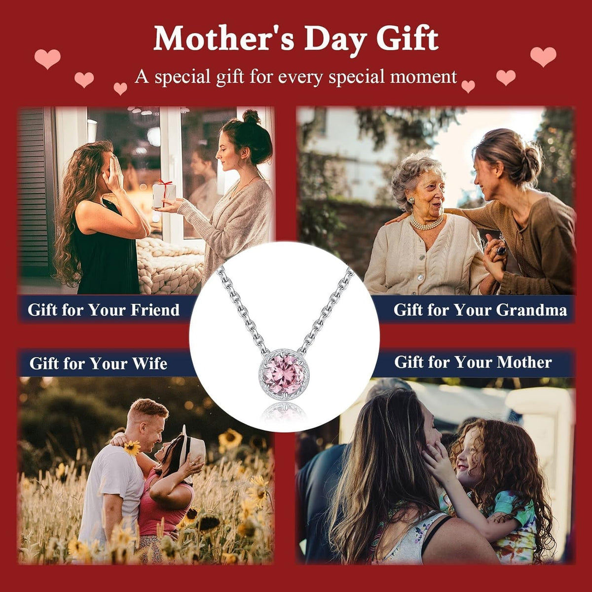 Sterling Silver Dainty Birthstone Pendant Necklace S925 White Gold Tiny Solitaire CZ Pendant Birthday Gift for Women