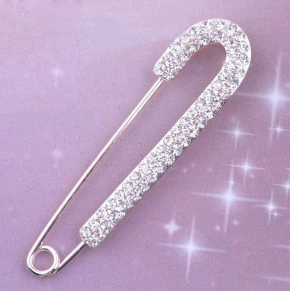 1 PCS 3 Inch Silver Rhinestone Inlaid Alloy Safety Brooch Pins Scarves Buckle Shawl Clip Jewelry Brooch DIY Accessories for Clothing Locking Ornament Fastening Embellish