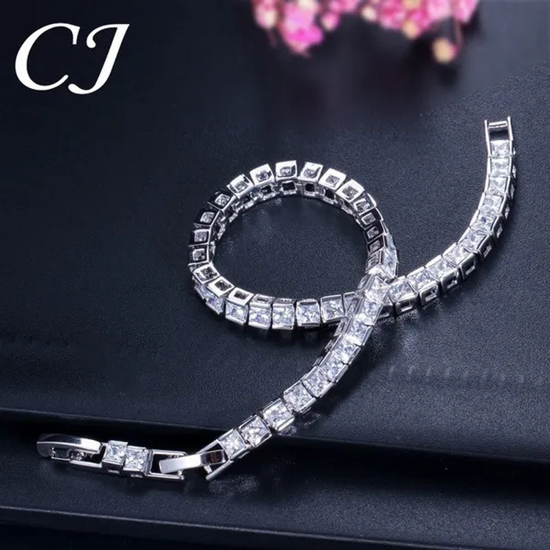 CANDICE Elegant Red Cubic Zirconia Setting Square Women Chain Bracelet Bangle for Birthday Gift