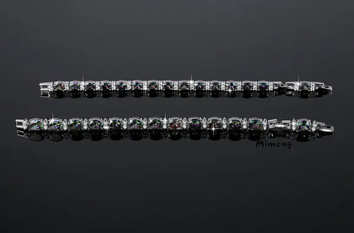 Gem Stone King 925 Sterling Silver Gorgeous Oval and Round Sparkling Cubic Zirconia CZ Tennis Bracelet Jewelry Gift