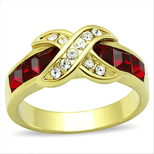 1.50 Ct Ruby Red CZ 14K Gold Plated Stainless Steel Fashion Ring Women's Size 5-10