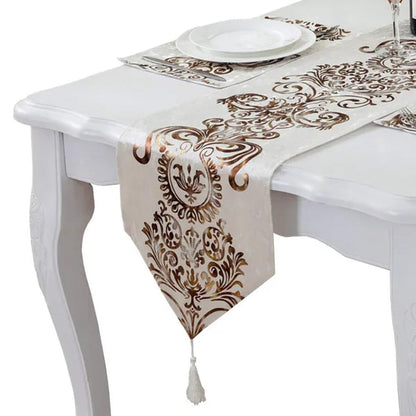 European Table Runner Modern Luxury Brocade Table Runner with Tassel Classic Decoration for Cabinets and Dining Table