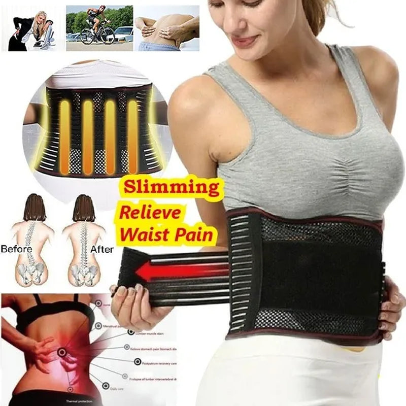 Adjustable Tourmaline Back Support Belt Brace Self-heating Magnetic Therapy Double Pull Waist Support Belt