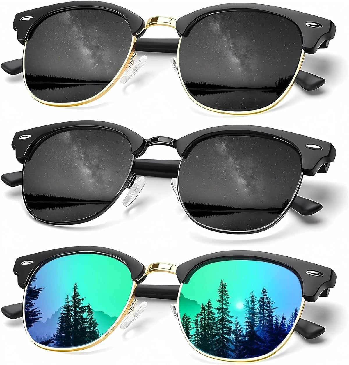 Sunglasses Men Polarized Sunglasses for Men Women Unisex Semi-Rimless Frame Retro Driving Sun Glasses UV Blocking