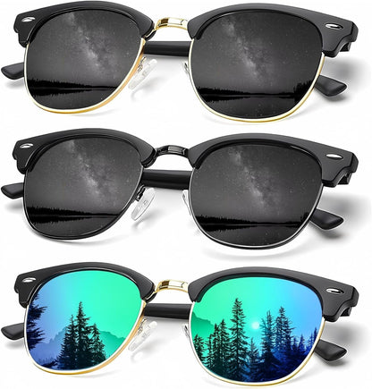 Sunglasses Men Polarized Sunglasses for Men Women Unisex Semi-Rimless Frame Retro Driving Sun Glasses UV Blocking