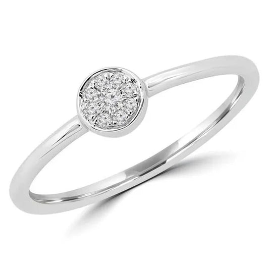 Majesty Diamonds MDR190068-8.75 0.05 CTW Round Diamond Promise Bezel Cluster Engagement Ring in 14K White Gold - Size 8.75
