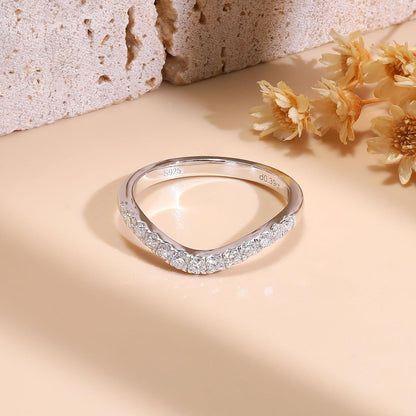 Curved Moissanite Wedding Band 0.39Ct D Color VVS1 Lab Created Half Eternity 925 Sterling Silver Guard Enhancer Stackable Rings for Women