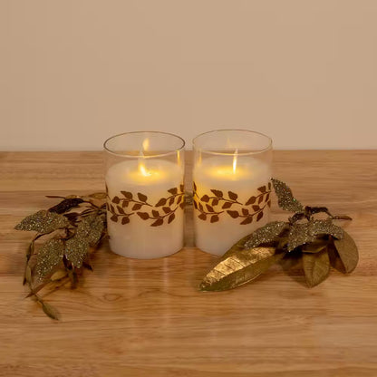 Gold Garland Battery Operated LED Glass Candles with Moving Flame (Set of 2)
