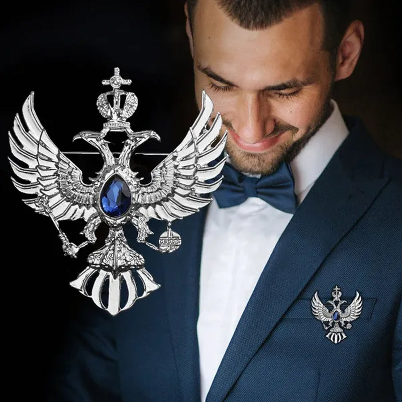 Retro Double-headed Eagle Russian National Emblem Brooches Antique Gold Color Crystal Badge Lapel Pin Women Men Clothes Suit Jewelry Clips