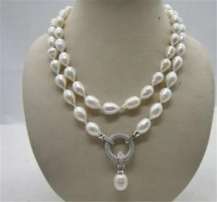 HOT SELL HOT 12-14MM NATURAL SOUTH SEA BAROQUE WHITE PEARL NECKLACE 35" BEAUTIFUL CLASP