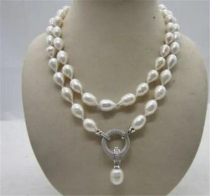 HOT SELL HOT 12-14MM NATURAL SOUTH SEA BAROQUE WHITE PEARL NECKLACE 35" BEAUTIFUL CLASP
