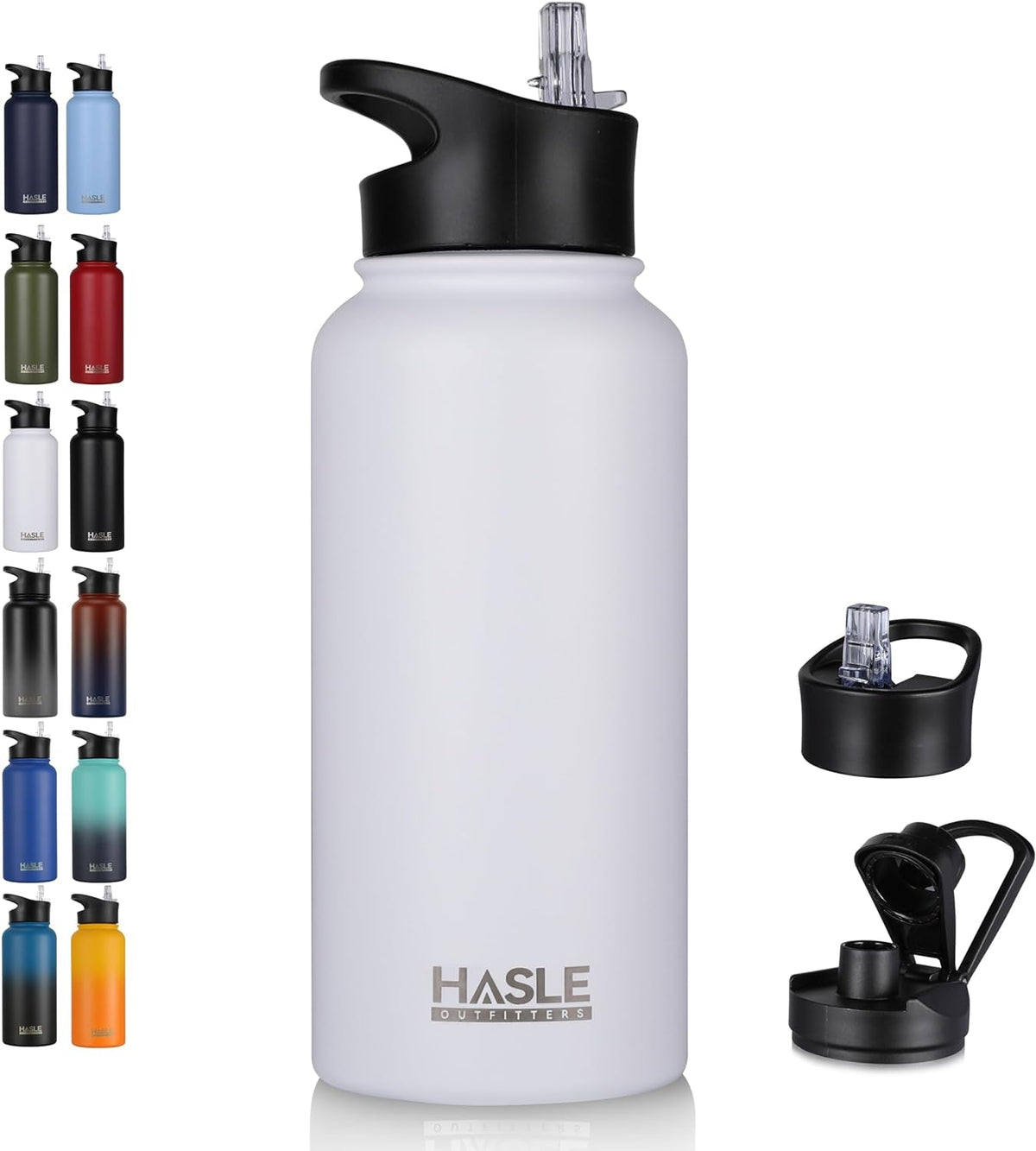 32 Oz Insulated Water Bottle Stainless Steel Double Walled Vacuum Sports Water Bottle with 2 Lids (Straw and Spout Lid) for Gym Camping Hiking(White,1)