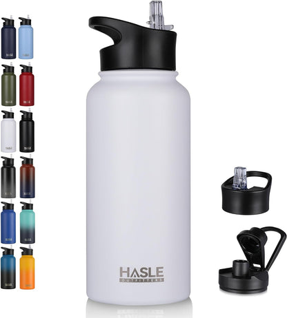32 Oz Insulated Water Bottle Stainless Steel Double Walled Vacuum Sports Water Bottle with 2 Lids (Straw and Spout Lid) for Gym Camping Hiking(White,1)