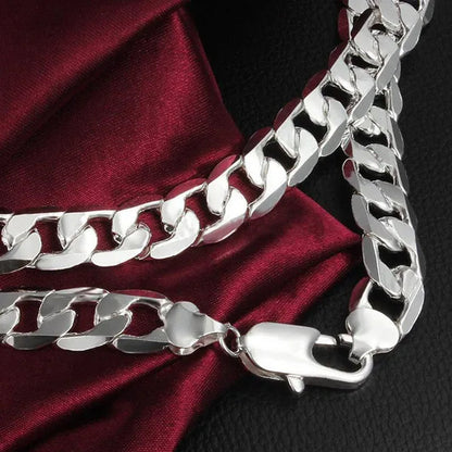 2PCS (Bracelet + Necklace) 925 Sterling Silver Women Men Fashion Jewelry Set Curb Chain Necklace Bracelet 925 Silver Jewelry High Quality Necklace Bracelet 16-30 Inches