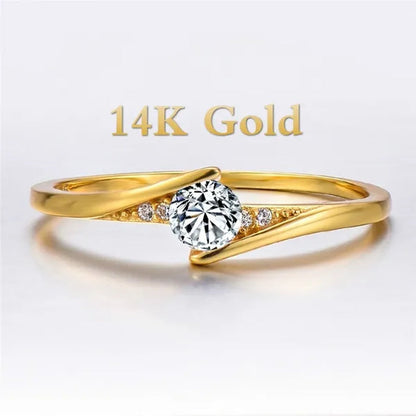Fashion Gold Plated Round Cut 1ct White Sapphire Diamond Solitaire Rings for Unisex Personality Wedding Engagement Jewelry Gift Size 4-12