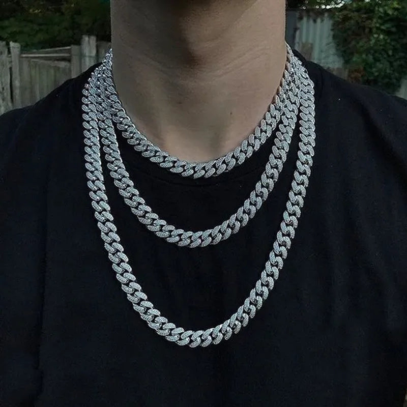 Gold/Silver Stainless Steel Hip Hop Jewelry Iced Out Rhinestone Thick Miami Cuban Link Chain Necklace Bracelet 7-28 Inch