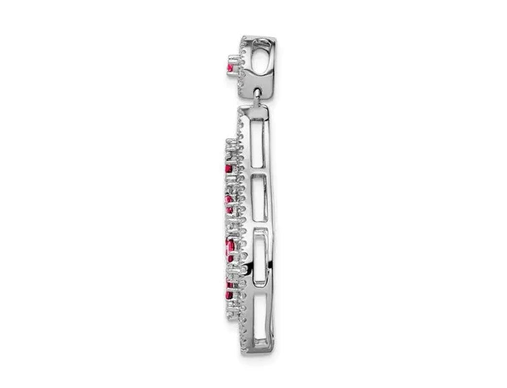 2/5 Carat (ctw) Baguette Ruby Pendant Necklace in 14K White Gold with Diamonds and Chain