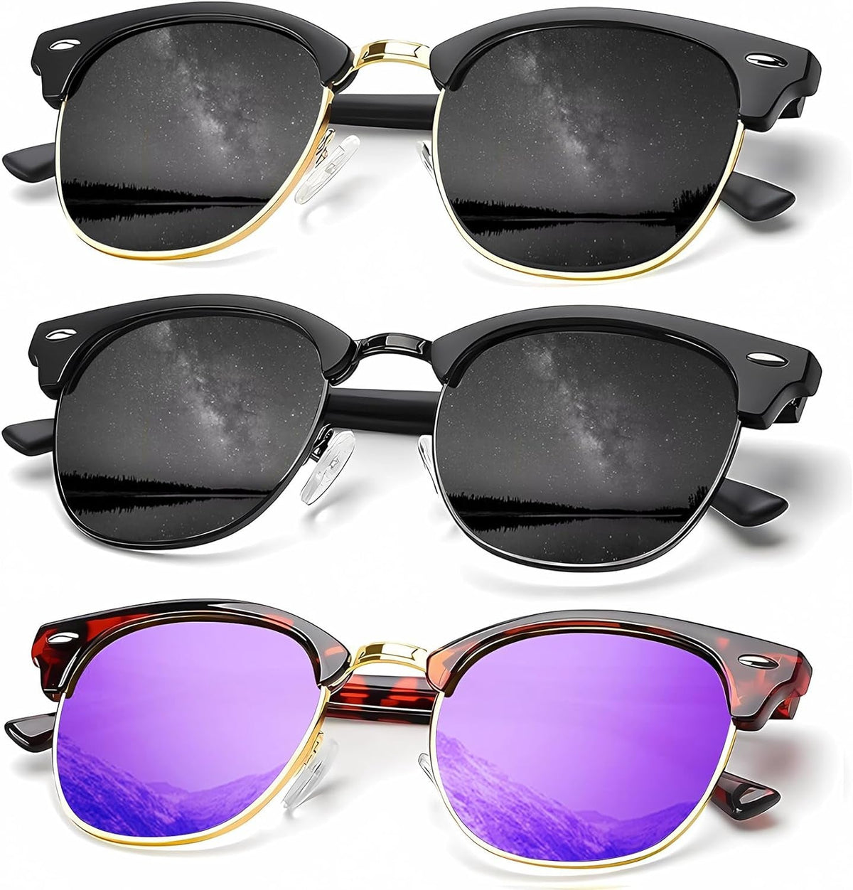 Sunglasses Men Polarized Sunglasses for Men Women Unisex Semi-Rimless Frame Retro Driving Sun Glasses UV Blocking