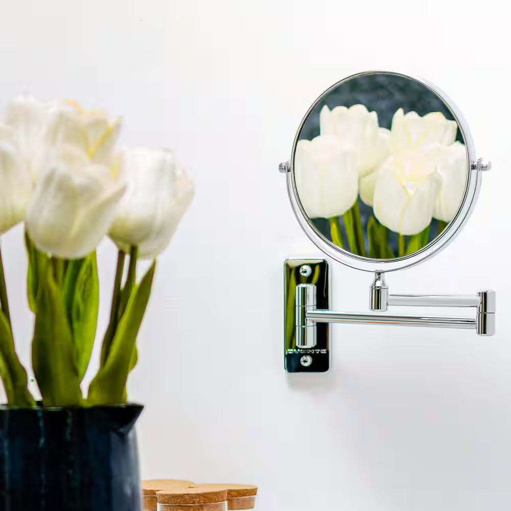 Small round Wall Mounted Polished Chrome Makeup Mirror (11 In. H X 1.4 In. W), 1X-10X Magnification