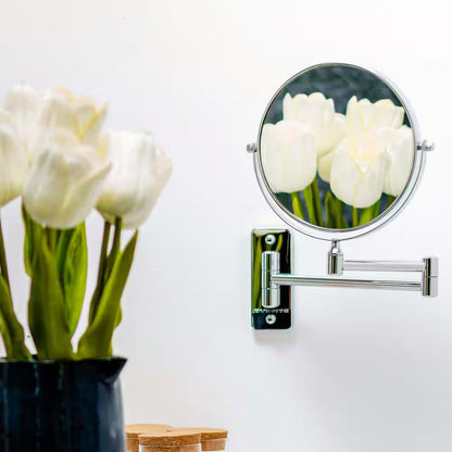 Small round Wall Mounted Polished Chrome Makeup Mirror (11 In. H X 1.4 In. W), 1X-10X Magnification