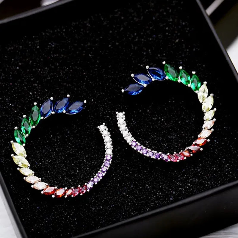 CANDICE Brilliant Yellow Green Blue Stones Prom Party CZ Crystal Big Stud Earrings Pave Setting Trendy 18K White Gold Plated Round Ear Jewelry for Women