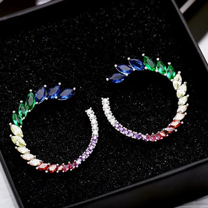 CANDICE Brilliant Yellow Green Blue Stones Prom Party CZ Crystal Big Stud Earrings Pave Setting Trendy 18K White Gold Plated Round Ear Jewelry for Women