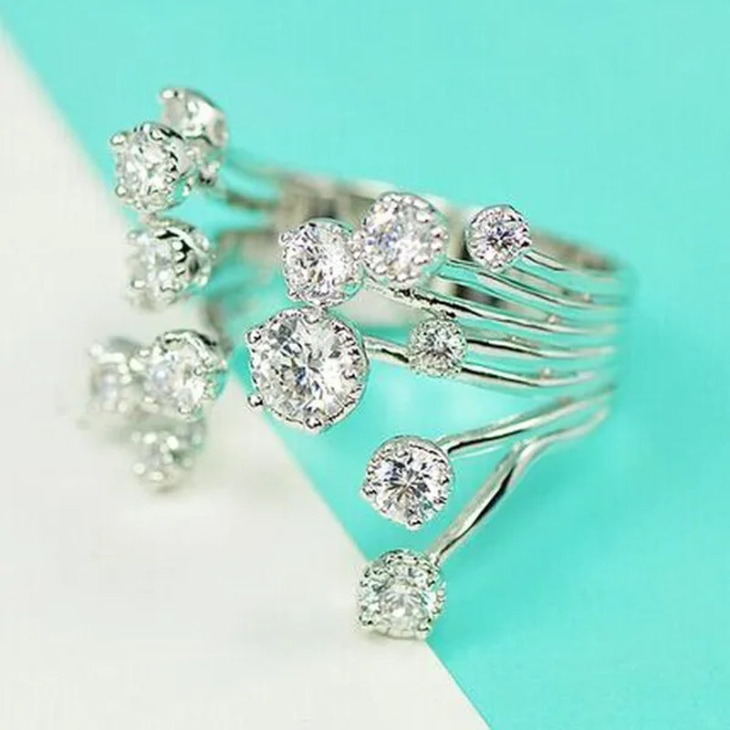 Luxurious  Silver Natural Gemstones White Sapphire Wedding Birthstone Bride Flower Engagement Ellipse Princess Open Ring Jewelry Size 6 7 8 9 10