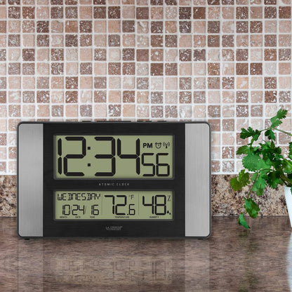 11 In. X 7 In. Atomic Digital Clock with Temperature and Humidity in Aluminum Finish