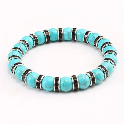 Blue turquoise and green point hand natural Vintage bracelet rhinestone rope men's and women's elastic casual bracelet prayer yoga pendant jewelry