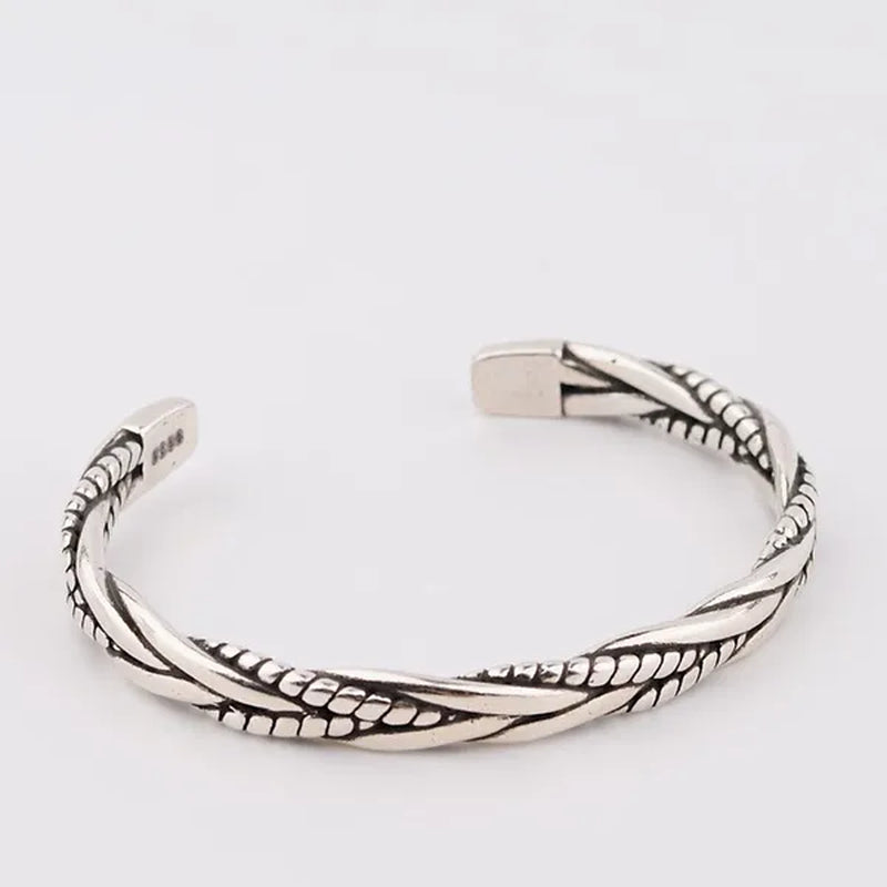 925 Sterling Silver Twisted Woven Bracelet Man Women Neutral Retro Thai Original Handmade Exquisite Unique Opening Bangle Gift