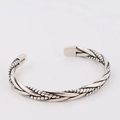 925 Sterling Silver Twisted Woven Bracelet Man Women Neutral Retro Thai Original Handmade Exquisite Unique Opening Bangle Gift