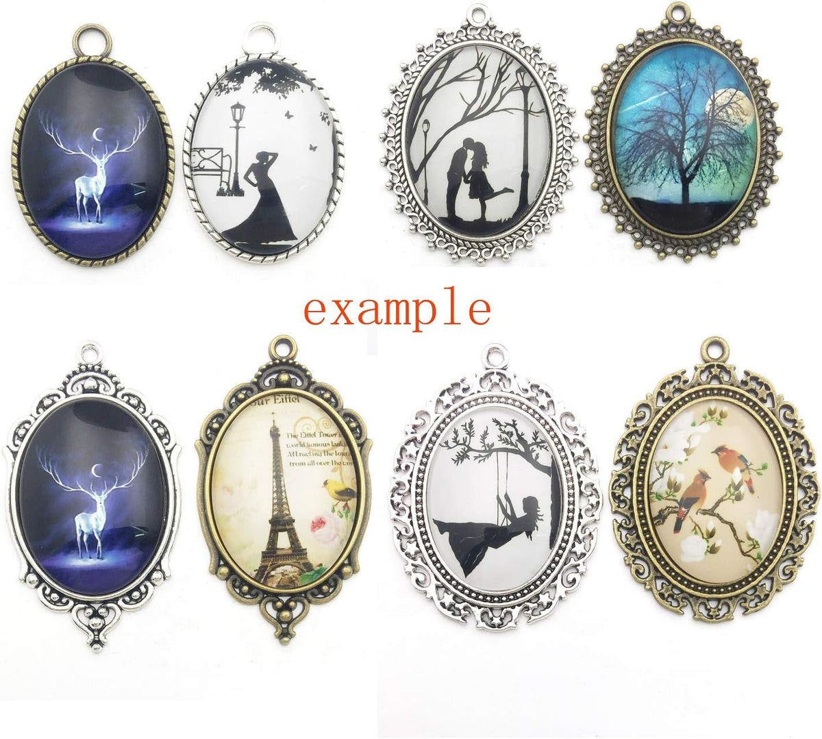 10 Pendant Trays, 30X40Mm, Blank Oval Cabochons Base Setting Bezel Frame Metal Cameo for Photo Pendant Jewelry Making (Antique Silver-Hm278)