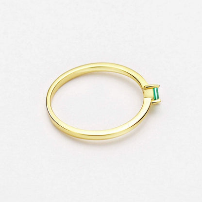 18K Gold Emerald Rings Simple Square Cut Dainty Delicate Rings Fine Jewelry for Women