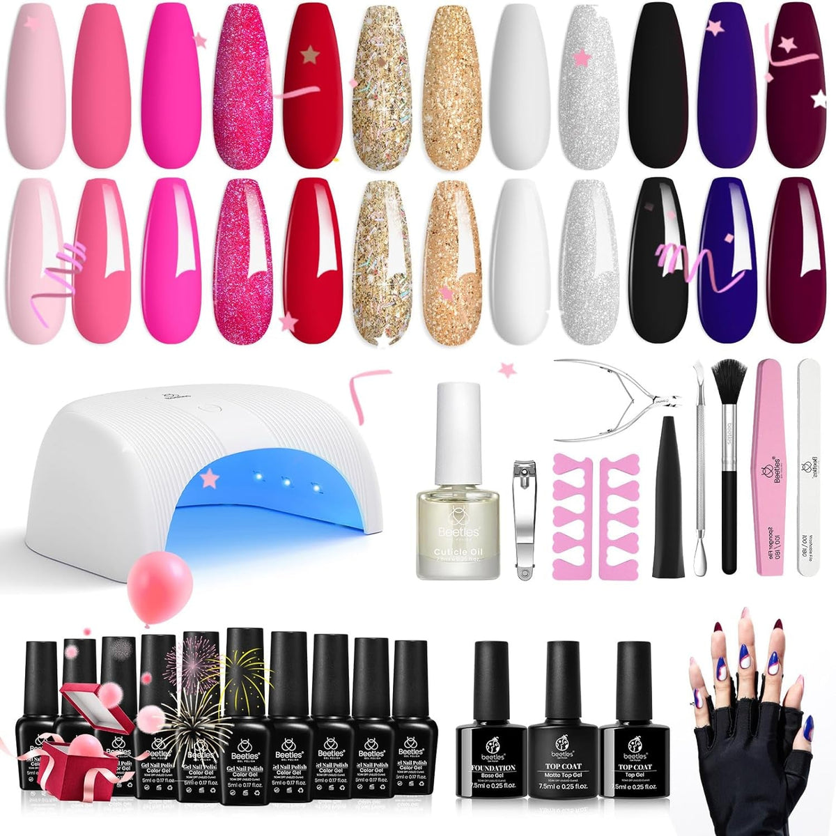 Beetles Purple Burgundy Red Gel Nail Polish Kit with Uv Light 48W LED Nail Lamp Dryer Spring Colors Neutral Gel Polish Starter Kit Peach Pink Manicure Set Soak off Gel Polish Skin Tone Gifts for Women