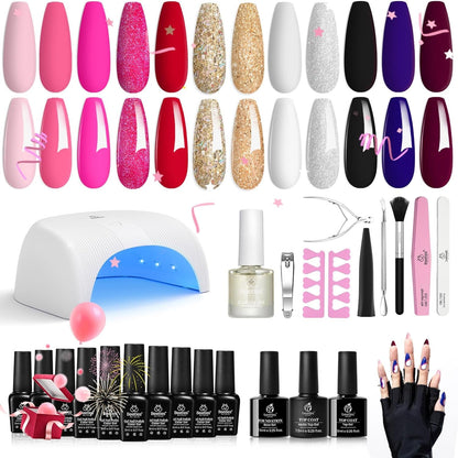 Beetles Purple Burgundy Red Gel Nail Polish Kit with Uv Light 48W LED Nail Lamp Dryer Spring Colors Neutral Gel Polish Starter Kit Peach Pink Manicure Set Soak off Gel Polish Skin Tone Gifts for Women