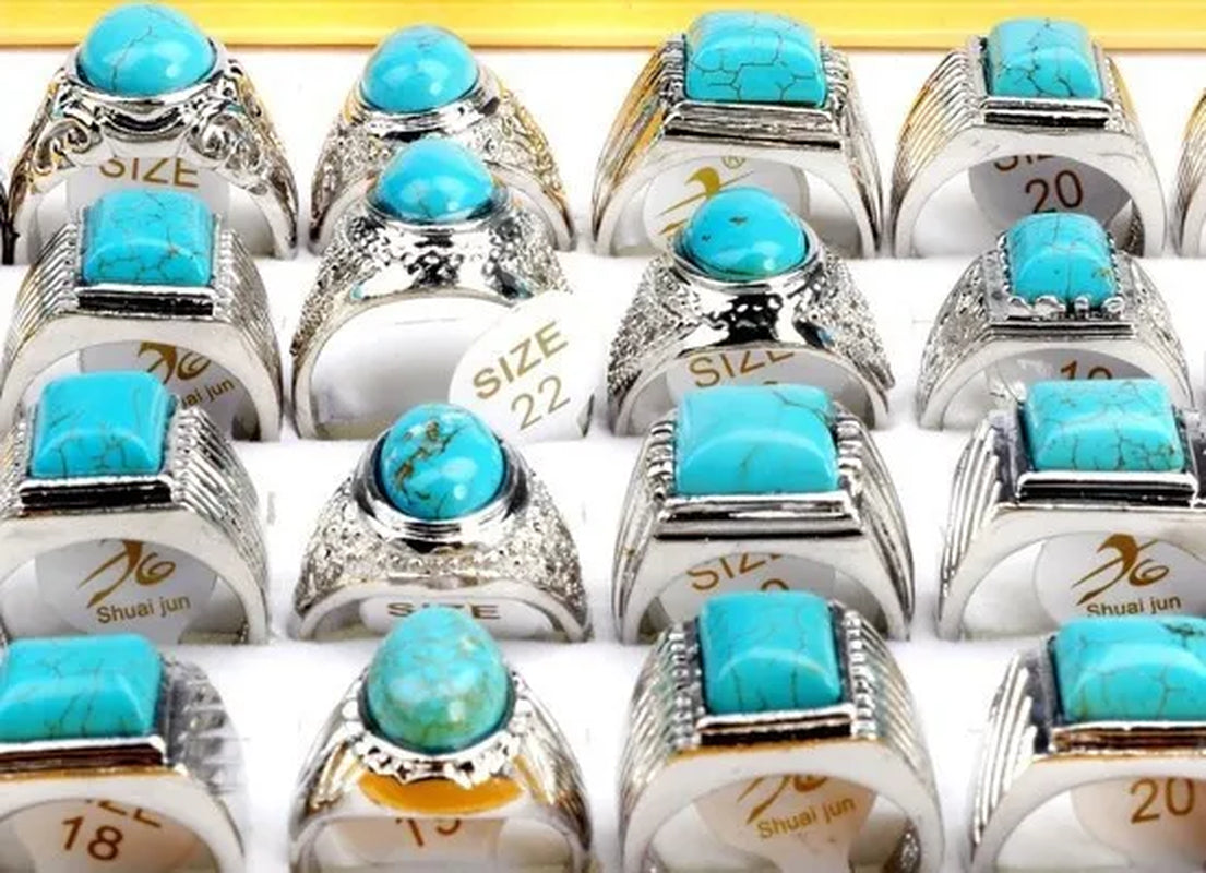 10Pc Wholesale Lots Natural Green Turquoise Stone Silver P Ring Jewelry FREE