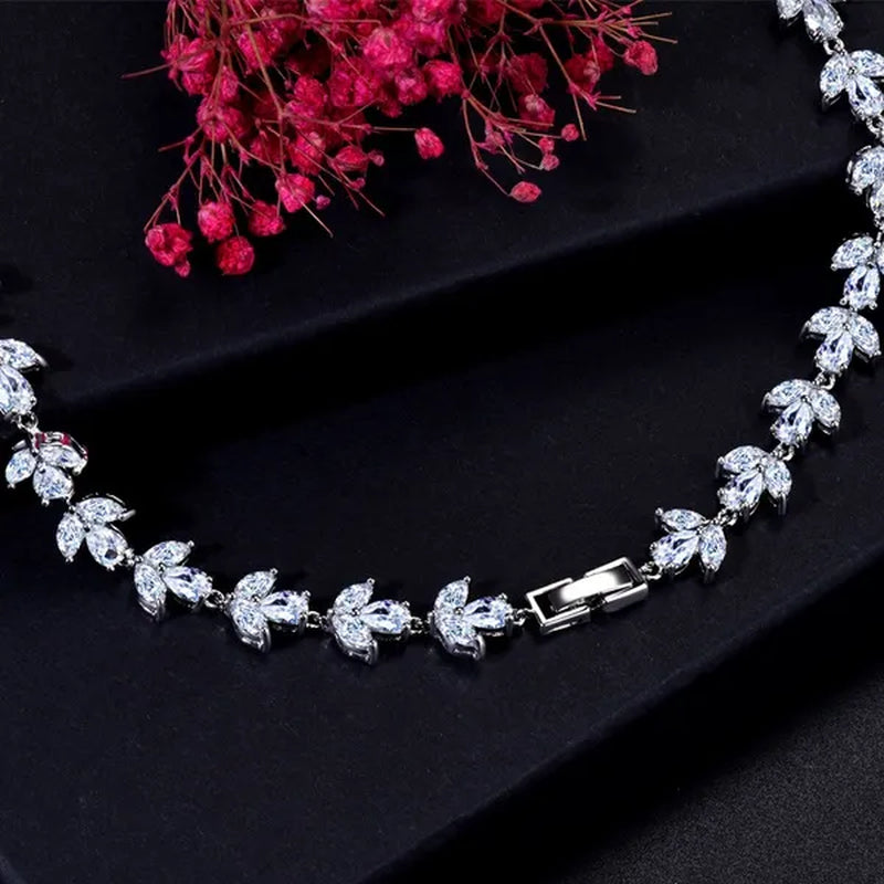 CANDICE Gorgeous Multi Cut Red Color CZ Stone Long Pendant Necklace Earrings Set for Bridal Women White Gold Plated Party Jewelry Set