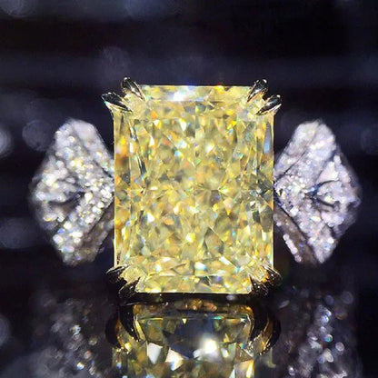 Fashion Ladies 4 Prong Setting Square Cut Citrine Gemstone Silver Plated AAA Zircon Rings Bridal Proposal Engagement Jewelry