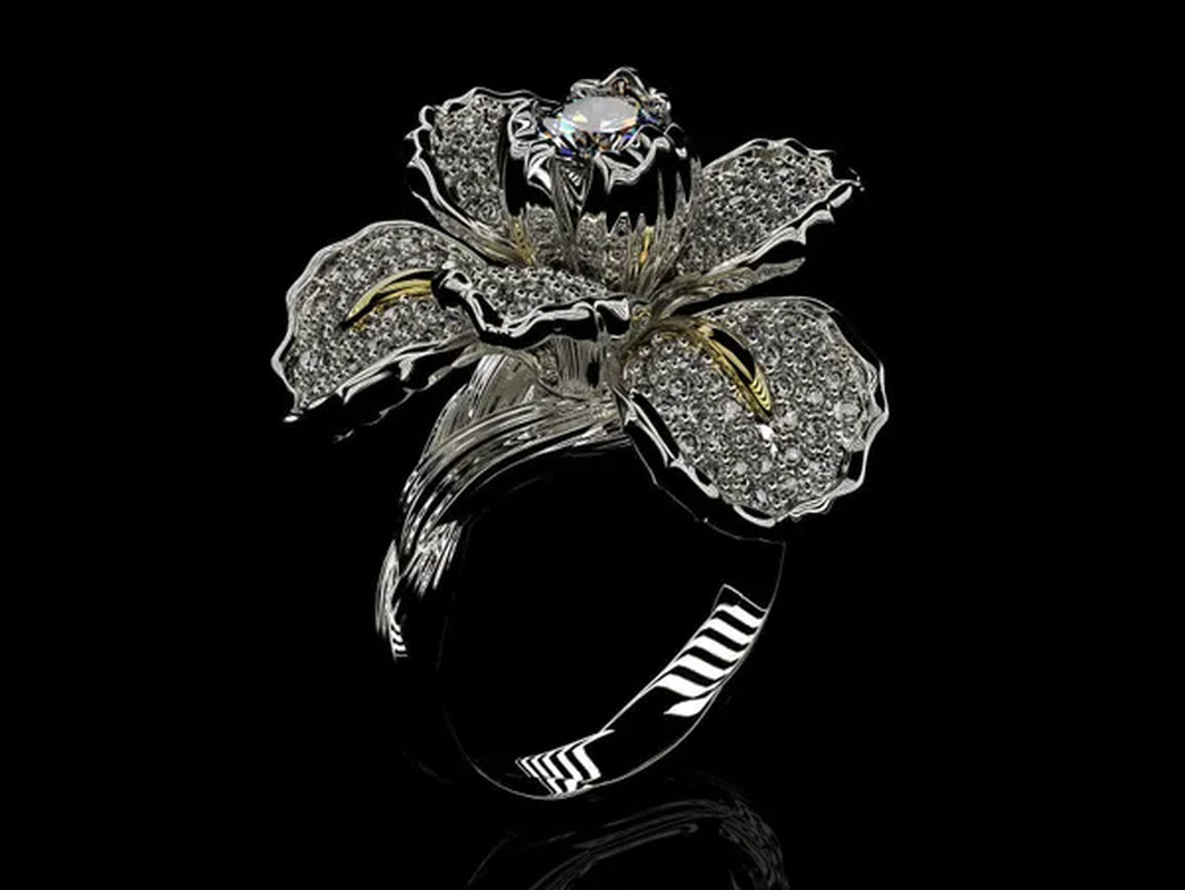 Silver Ring Iris Flower Two Tone Ring Blue Sapphire Flower Engagement Cocktail Ring Statement Crown Ring Natural Gemstones Ring Wedding Bride Engagement Band Charm Party Ring Jewelry