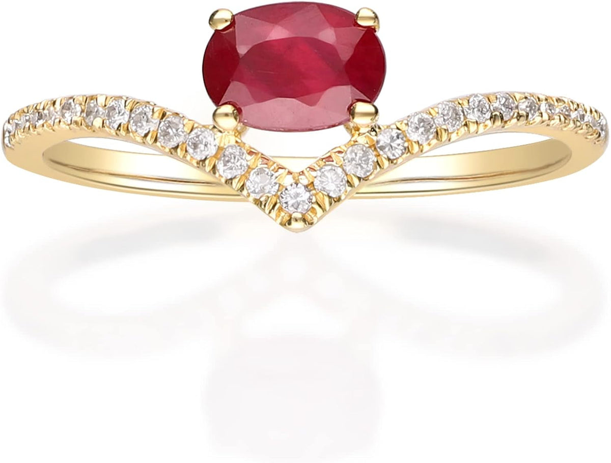 Women'S 10K Yellow Gold Mozambique Genuine Ruby Ring with Diamonds (Oval-Cut) Shaped (Tw1969R-Ruby-9)