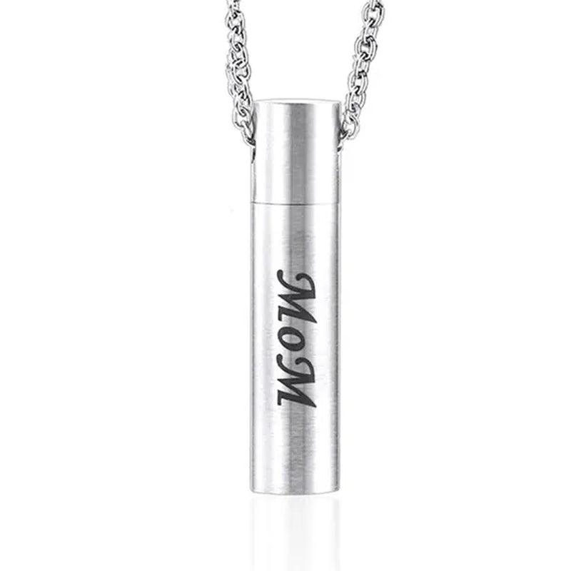 Mom Dad Stainless Steel Urn Necklaces for Women Men Cremation Pendant Necklace for Memorial Ashes Jewelry Silver
