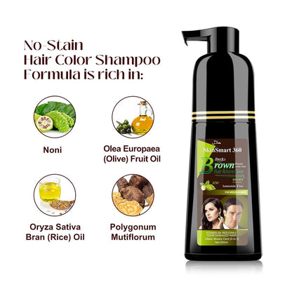 No-Stain Hair Dye Shampoo for Men & Women, Natural Ingredients, Ammonia-Free, up to 100% Gray Coverage, Easy No-Mix Application, 200 Ml, Pack of 1 (Dark Brown)