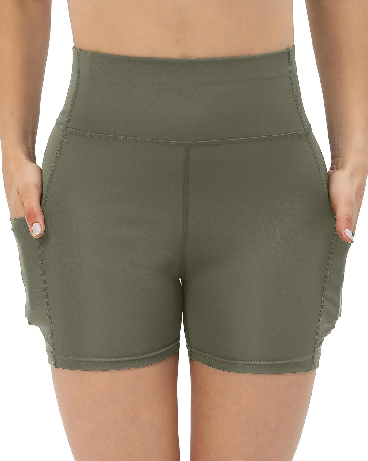 Workout Yoga Biker Shorts for Women with Pockets,Soft High Waisted Tummy Control Running Gym Shorts