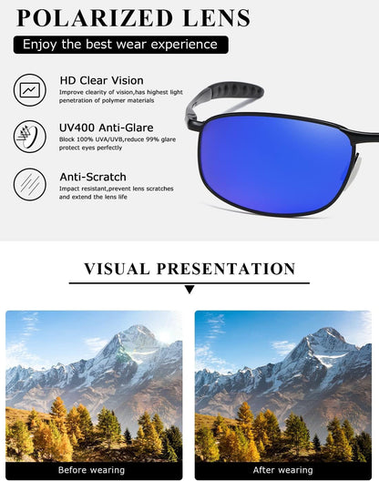 Polarized Sunglasses for Men Rectangle Metal Frame Retro Sun Glasses AE0395