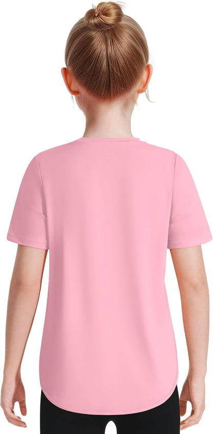 Girls Athletic Shirts Short Sleeve Quick Dry T-Shirt UPF 50+ Basic Tee Tops for Kids Teens Sports Activewear