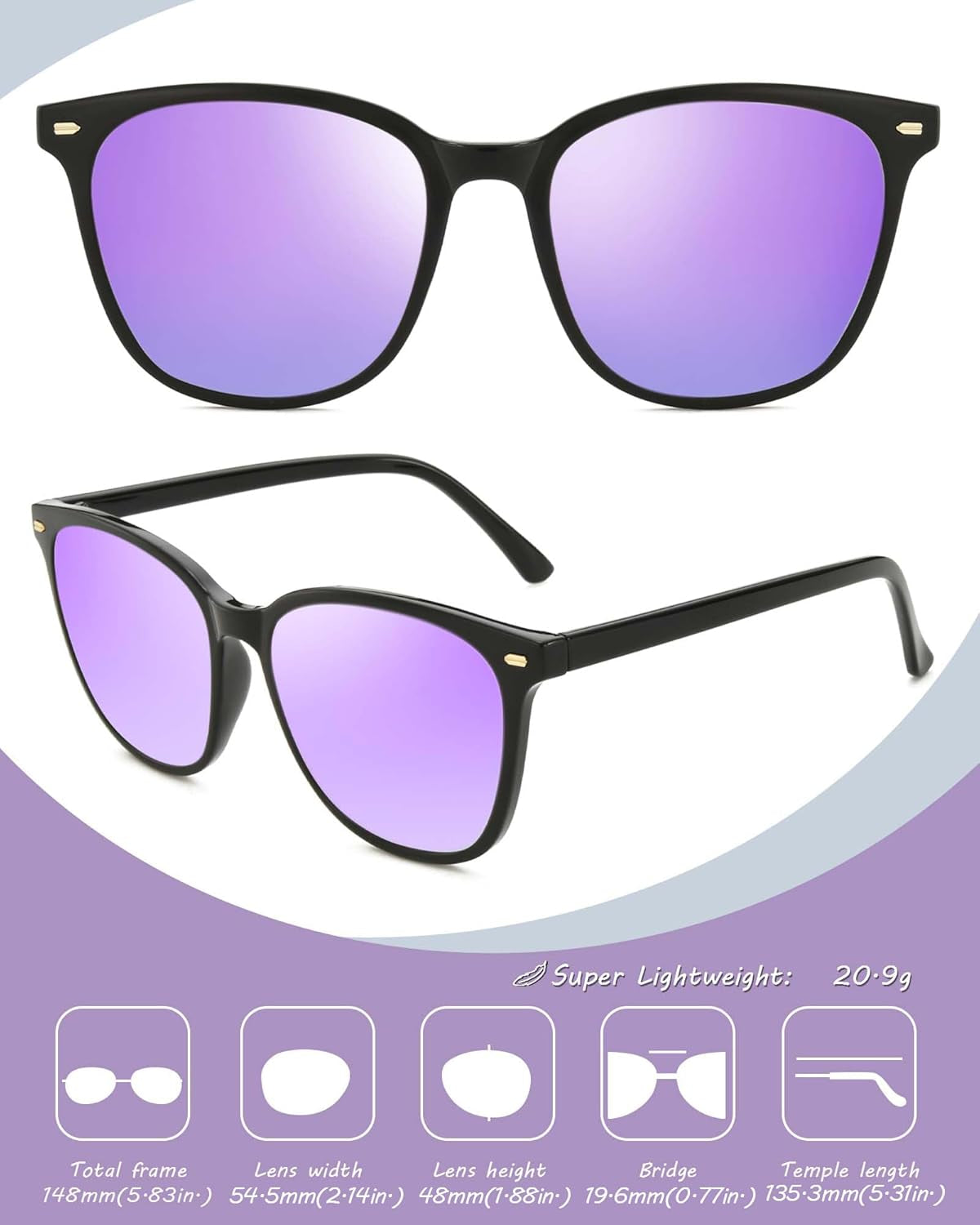Polarized Sunglasses for Women, Square Mirrored Trendy Shades with UV Protection Reduce Glare Sun Glasses