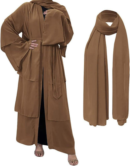 Muslim Abaya Dress for Women - Long Sleeve Islamic Dubai Abaya Cardigan Robe - Middle East Prayer Dress with Hijab
