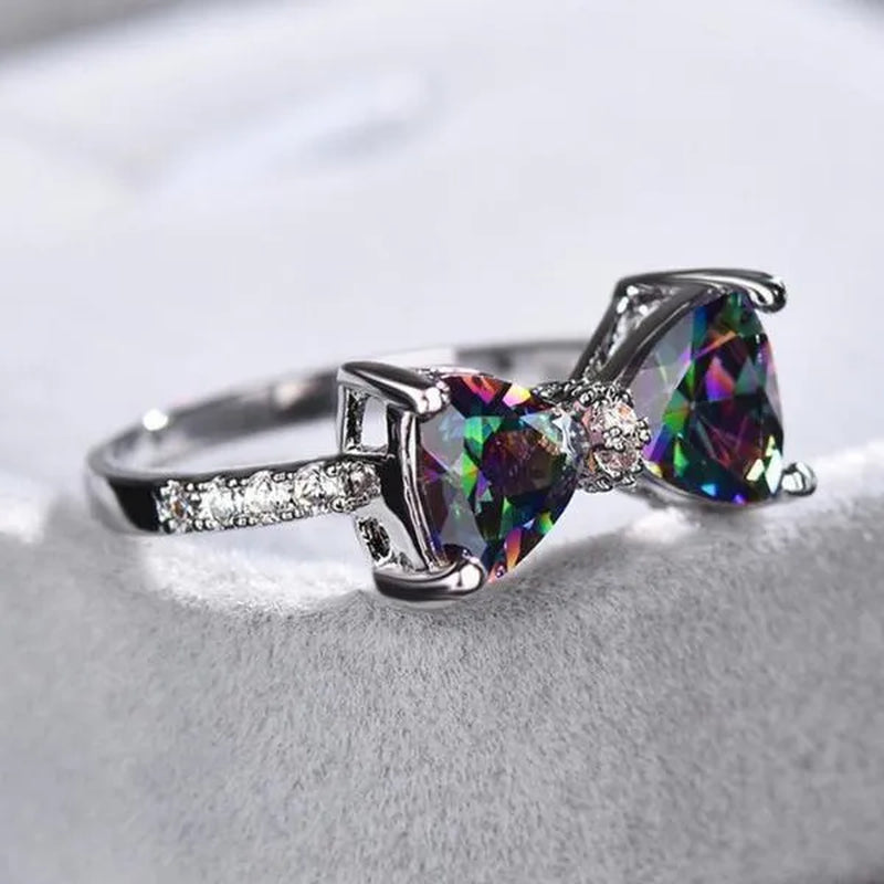 New Cute Women Ring 925 Sterling Silver Bowknot Topaz Rings Girl Daily Casual Party Gemstone Rings Jewelry Gift